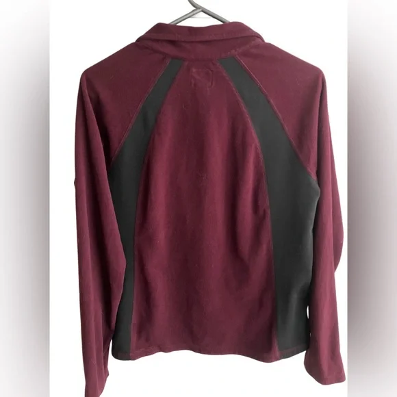Roots Made in Canada maroon black fleece 1/4 zip large - Picture 2 of 5